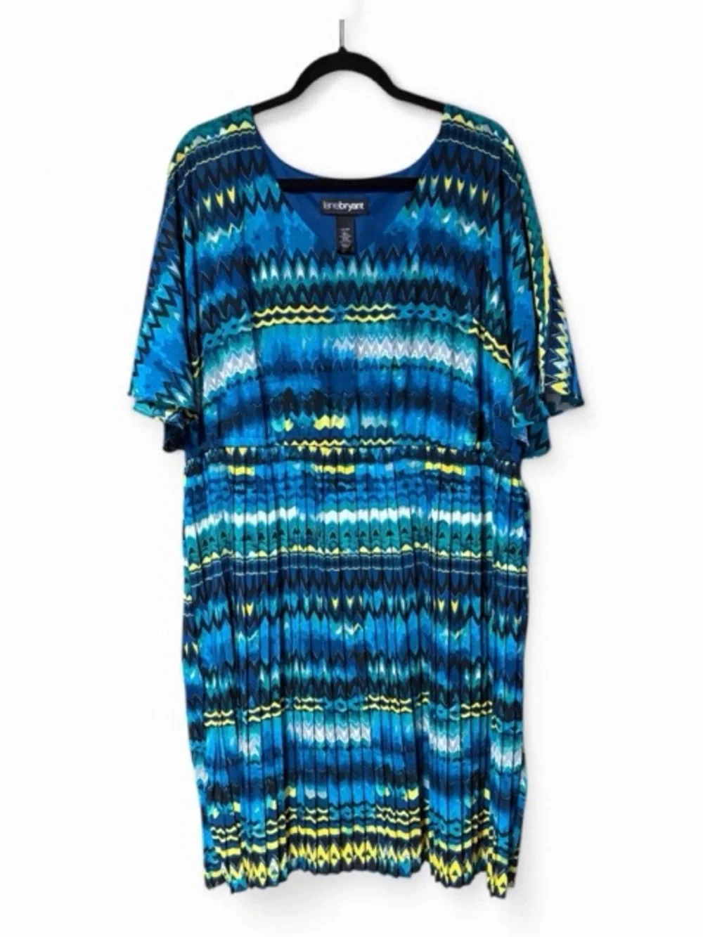 Lane Bryant Blue Teal Abstract Print Pleated Dress - Picture 2 of 6